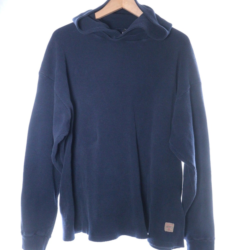 Vintage Stussy Hoodie Men XL Blue Thermal Sweatshirt Surf Skate Logo 90s USA